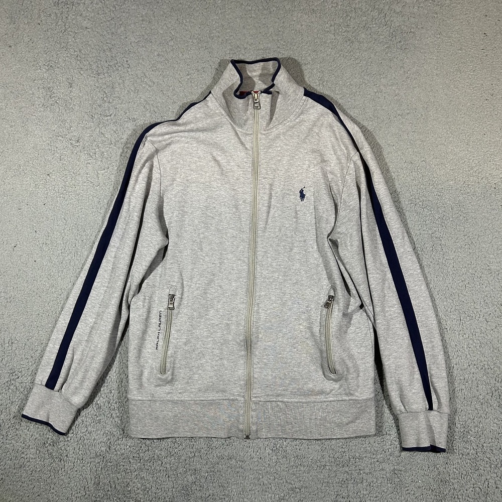 Polo Ralph Lauren Zip Up Track Jacket Grey Navy Blue Strip Men's Medium #3913